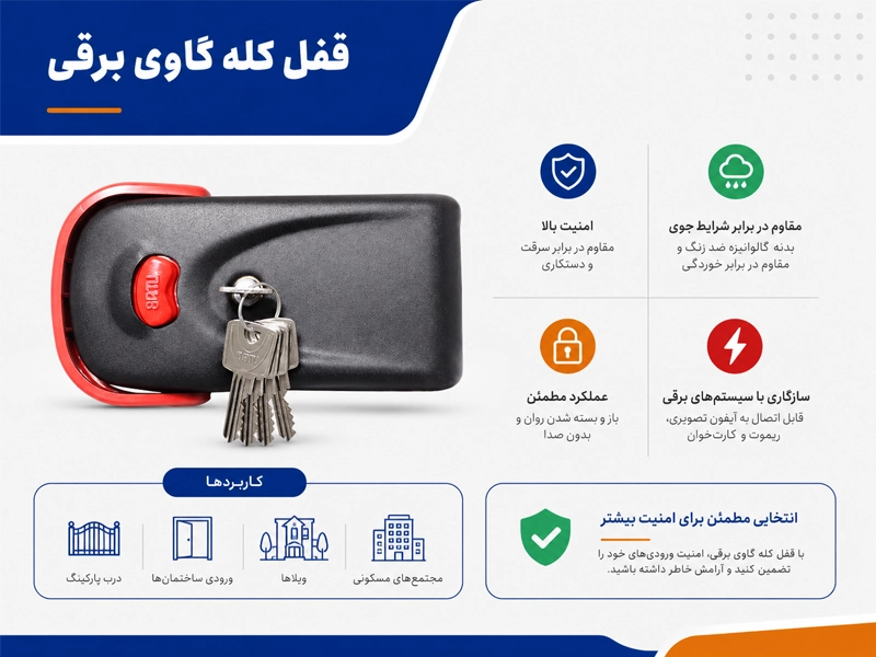 قفل کله گاوی برقی درب ورودی و پارکینگ